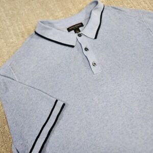 Silk Linen Polo Shirt Men Large Banana Republic Knit Blue Preppy Modern Wealth